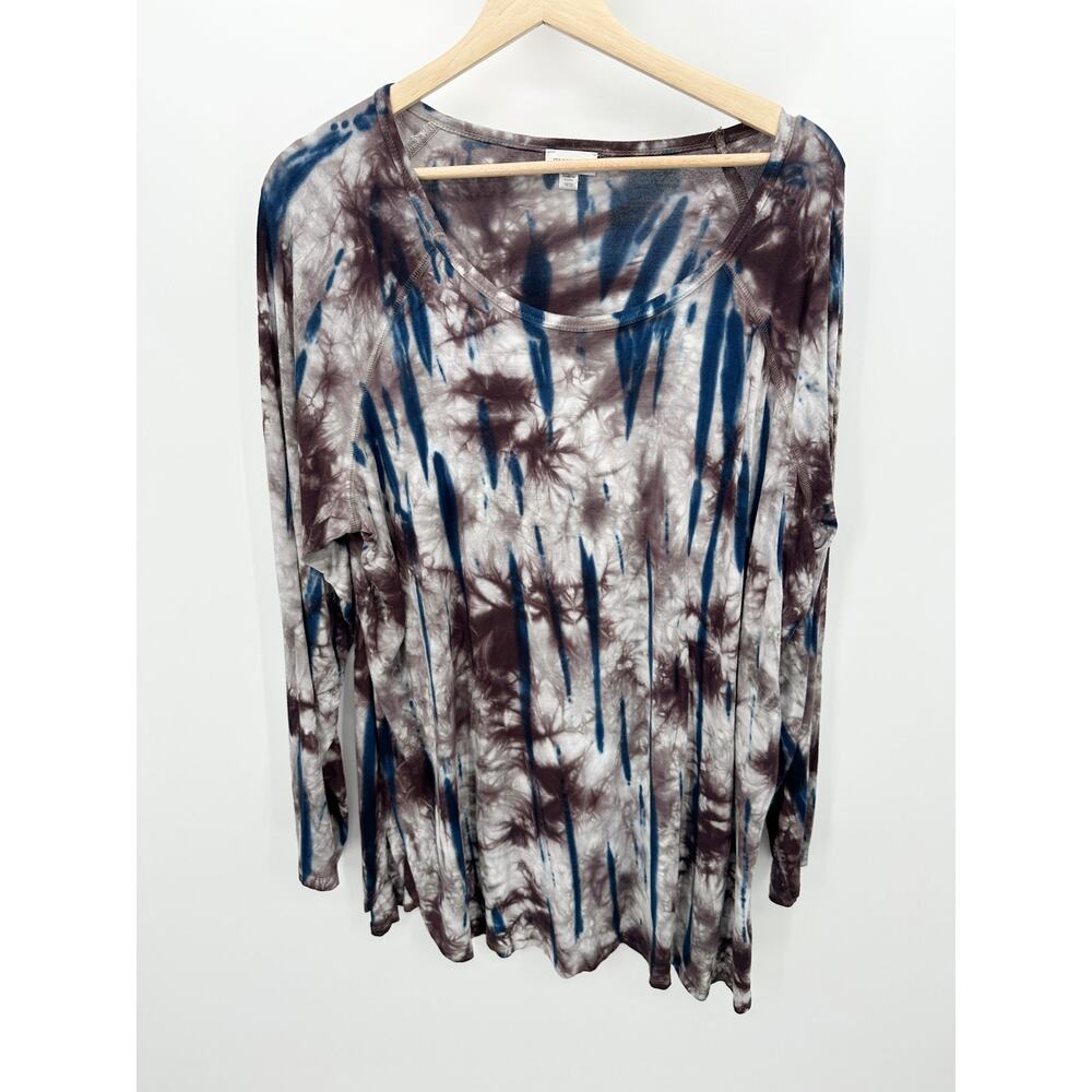 Avenue Women‎ Plus 18/20 White Purple Blue Tie Dye Long Sleeve Scoop Neck Top